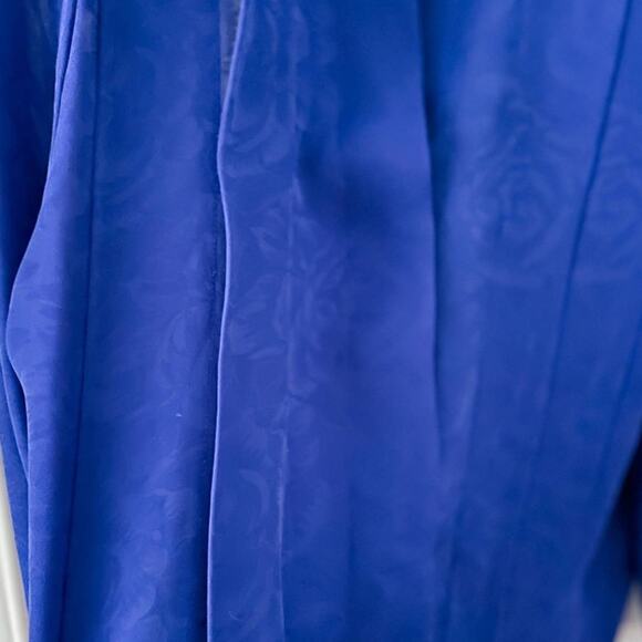 Laura & Jayne vintage 90s floral imprint secretary blouse royal blue size 8P MP - Picture 2 of 6